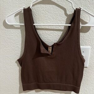 By Together Chocolate Brown Ribbed Crop Tank